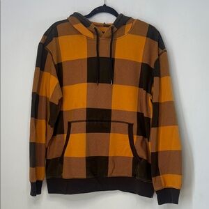 Original Use Men's Yellow and Black Plaid Sweatshirt Hoodie Size Large‎